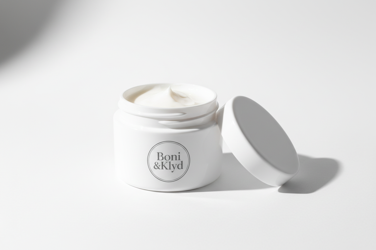 A tallow creme with the logo Boni & Klyd open minimalist 